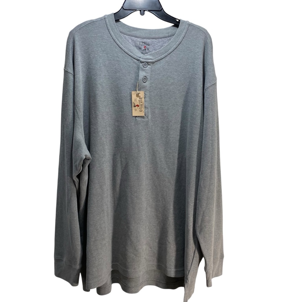 Waffle Henley‎ Thermal Gray Shirt Mens 2XL Light Gray Heather Long Sleeve New